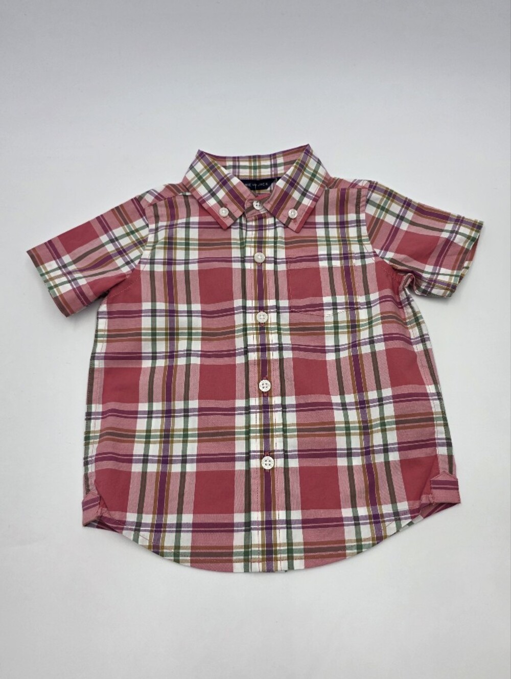 NEW Janie and Jack baby boy plaid short-sleeved shirt size 12-18 months